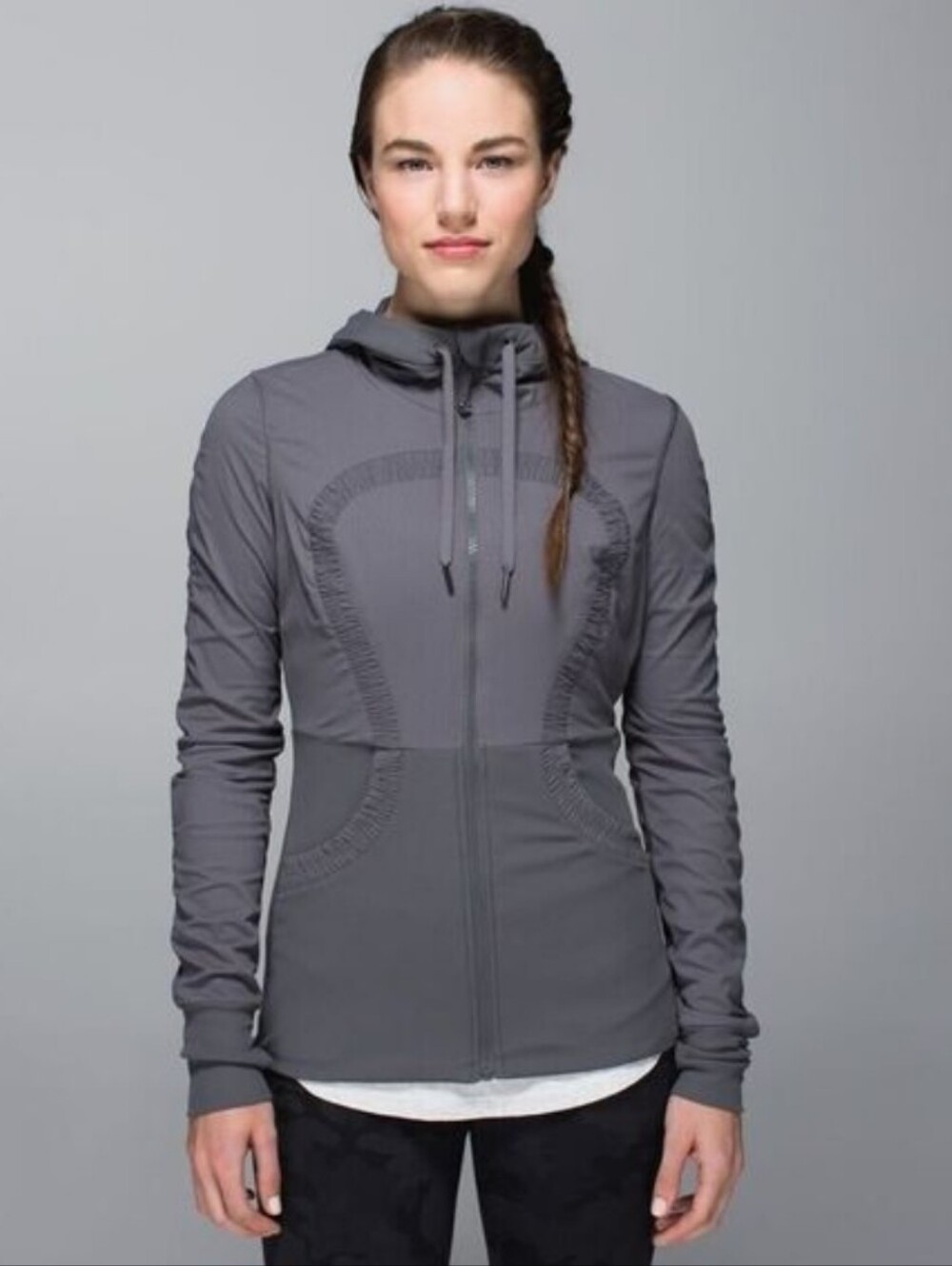 Lululemon Dance Studio III Jacket Soot Light Gray Reversible Hooded Zip Up 8